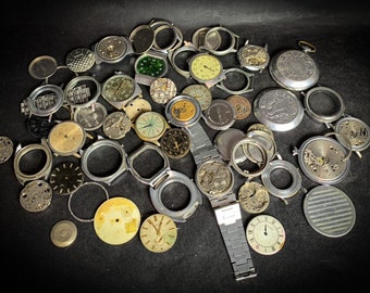 Lot1  of 1.6 pounds ( 720 grams) of rare mechanical non working watches, movements and some parts. Repair Parts Watches. Decoration.