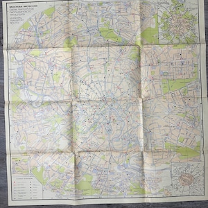 Authentic 1978 MOSCOW Municipal Transport Routes Map. 27x27 in. Whole civil transport and popular places list on backside. Rare. Cartography