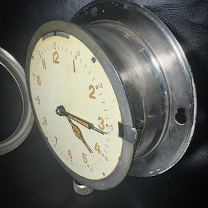 USSR NAVY CLOCK, Night Illumination 12/24 Wall Clock, U-boat Metal Clock, Heavy Mechanical Officers Room Clock! Cold War Bunker Watch!