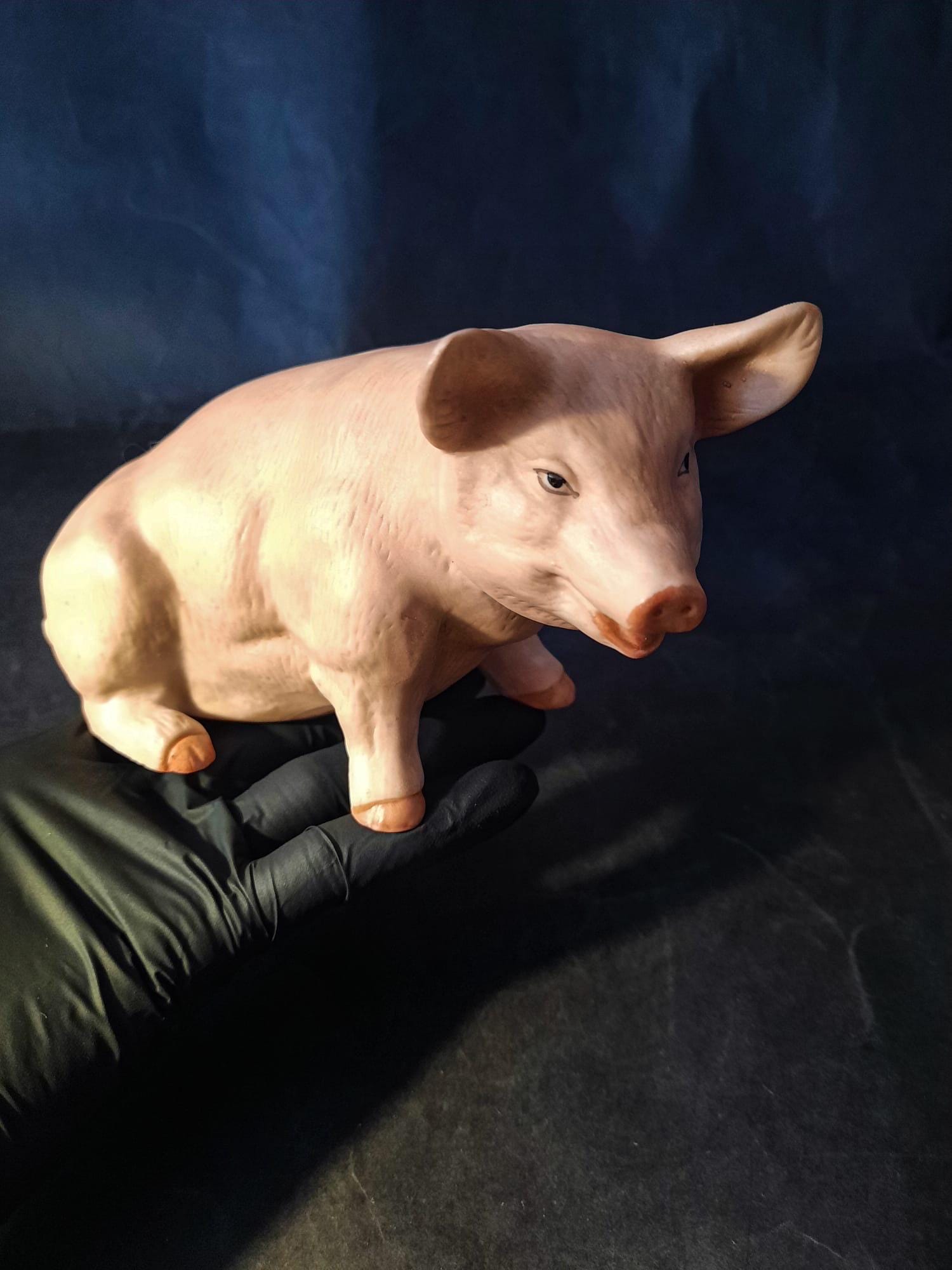 Sitting Pig Figurine, Ceramic Pig, Crown Over 'A' Pottery Mark