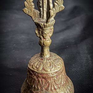 Chinese Ritual Bell, Buddhist Ritual Hand Bell, Tibet Brass Bell with Working Clapper, Antique Dril-Bu Handbell, Tibetan Drilbu, Yoga Bell