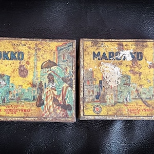 Antique Tobacco Tin Box, Cigarette Notions Tin, “Marokko”. Latvian Tobacco Tin Can, Rusty Rare Tin,  Riga 1920s-30s, Collectible Tobacco
