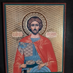 Wooden Vintage Russian Orthodox Icon of Saint Alexander Nevsky, Russian Orthodox, Russia, Religious Spiritual Iconography, Wood Panel, 1990s