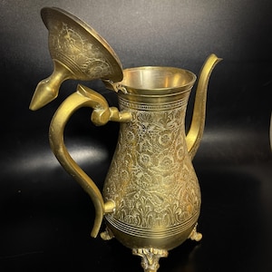 Oriental Brass Tea or Coffee Pot,  Engraved Indian Pot, Vintage Jug, Handmade Bronze Pot, Lovely Looking Vintage Kettle, Solid Brass Pot