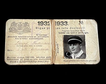 Antique Tram Pass, Historical ID, Railway Administration, Antique Paper, 1932–1933 RIGA LATVIA, First Latvian Republic, Pre-War Document