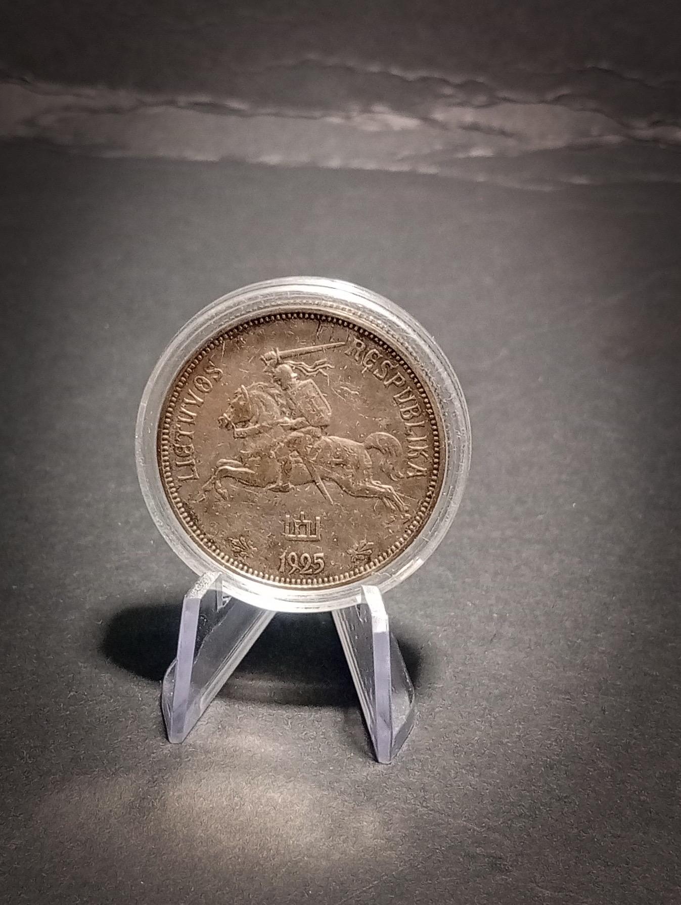 1925年　リトアニア　5リタイ銀貨 リトアニア 5リタイ 1925年 銀貨、ヴィティス騎士コイン、コレクター
