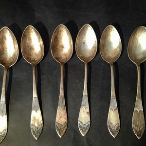Antique Dinner Spoons, Art Deco Cutlery, Silver Plated Table Soup Spoons, Set of 6 ALPAKA Spoons, Liepaja Latvia, Latvian 1930s, Melchior