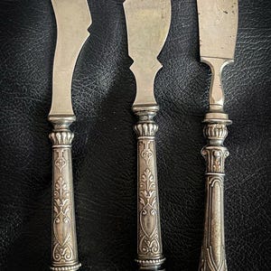 Antique Silver Cutlery, Art Deco Silver Knives, 84 Silver Assay Value, Russian Empire, Riga Latvia, RARE CRAFT SILVER, Cutlery Butter Cheese