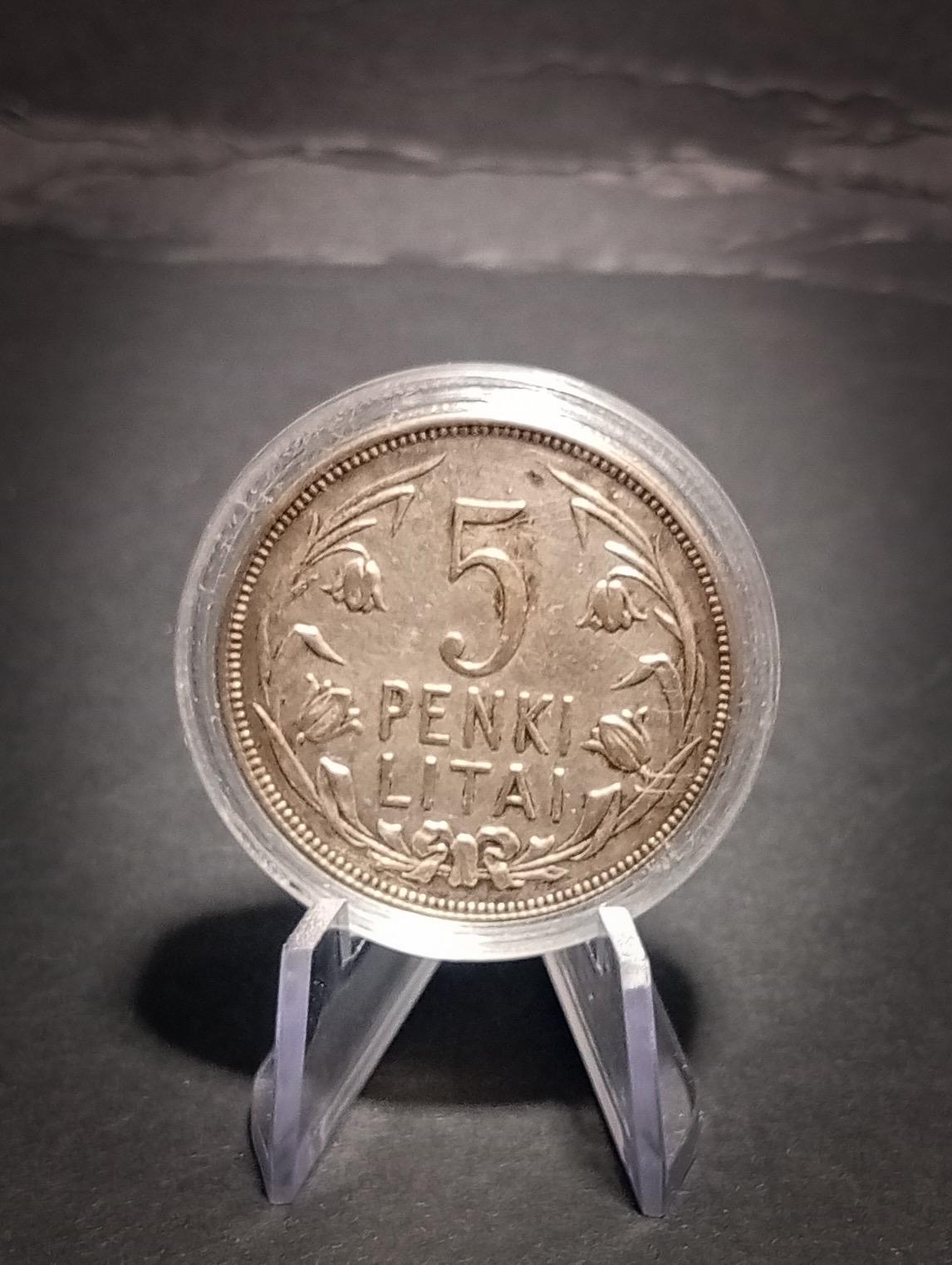 リトアニア 5リタイ 1925年 銀貨、ヴィティス騎士コイン、コレクター