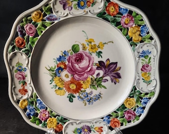 Carl Thieme Dresden, Hand-Painted Porcelain, Floral Design, Reticulated Plate, European Porcelain, Fine China, Antique Dinnerware
