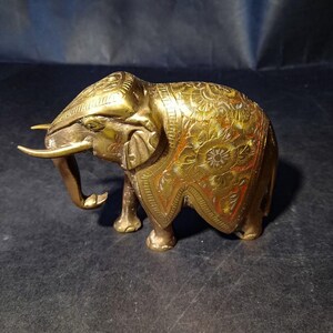 Vintage Bronze Elephant Statue | Hand-Decorated Elephant | Ornamental Elephant Figurine | Vintage Elephant Sculpture | Brass Elephant