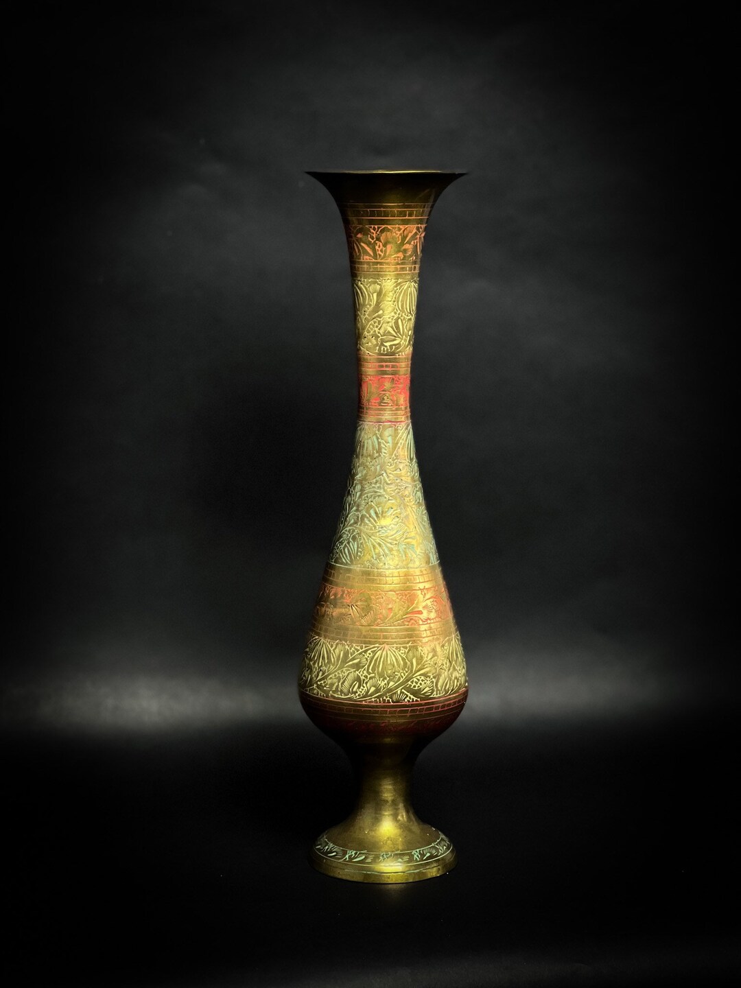 Indian Vase, Brass, Engravings. Vintage Brass Vase. Antique Brass Vase