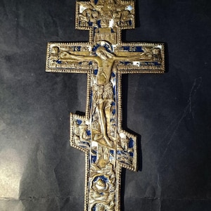 Antique Orthodox Cross, Crucifixion of Jesus Christ Cross, Orthodox Brass Cross, Eastern Orthodox Church, Tsarist Era, Brass Crucifix, XXL