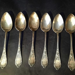 Alpaka SUDRABS, Antique Dinner Spoons, Silver Plated Table Soup Spoons, Set of 6 ALPAKA Spoons, Latvian Heritage, Antique Cutlery