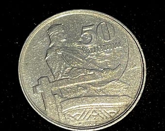 50 Santimu 1932, Antique Nickel Coin, Interwar Period, Latvia First Republic, Numismatics Of Independent Latvia, Old Collectible Coin