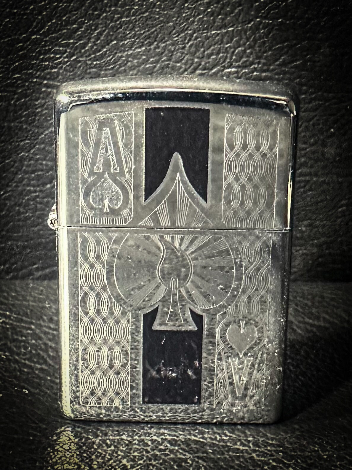 Genuine ZIPPO, Vintage Ace Spade Authentic Lighter, New Warehouse Condition, Never Used Collectible Petrol Lighter, Silver Black Lighter USA