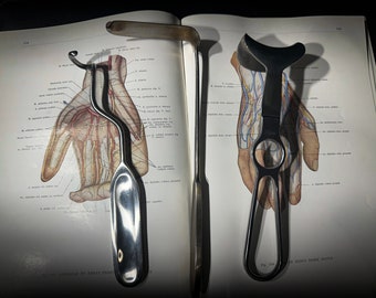 Set mit 3 chirurgischen UdSSR medizinischen Werkzeugen - Bauch-Retraktor, Langenbeck-Haken, Doyen Raspatorium - Edelstahl-Feld-Chirurgie