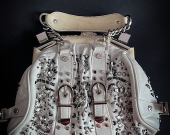 Versace Medusa, exclusivo vintage, bolso de piel blanca, bolso Gianni Versace, bolso de diseñador, moda italiana, bolso de colección, Versace de los años 90.
