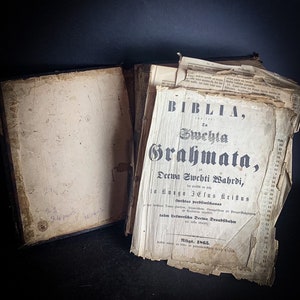 Livre d&#39;église d&#39;APOCRYPHE, Biblia LETTON pour l&#39;Ancien et le Nouveau Testament, livre religieux rare, couverture en cuir et en bois ! TRÈS grand, 1865 ans
