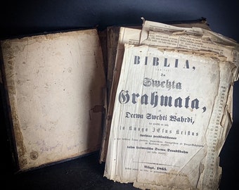 Antique Latvian Bible | Old Testament, Apocrypha, New Testament | Mid 19th Century Leather Bound Wooden Cover Rare | Religious Artefact