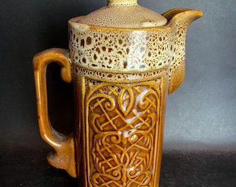 Rare ceramic pottery clay mug or jug with a top cal, made in mid of 20 century probably in BaltiC States. Beef or Milk large mug. Gift