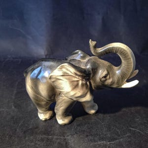Vintage Porcelain Elephant Figurine, Trunk Up Elephant, Small Animal Statue, Lucky Elephant Decor, Ceramic Miniature, Feng Shui Symbol