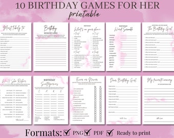 Birthday Party Games For Her, Birthday For Her, Games For Her, Party Games, 21st, 30th, 40th, 50th, Trivia Games, Printable, Watercolor