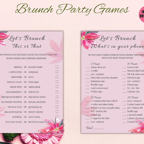 Brunch party Games, Brunch Games, Bridal Shower Games, Hens Party, Bachelorette, Trivia Games, Game, Floral, Tropical, Instant Download
