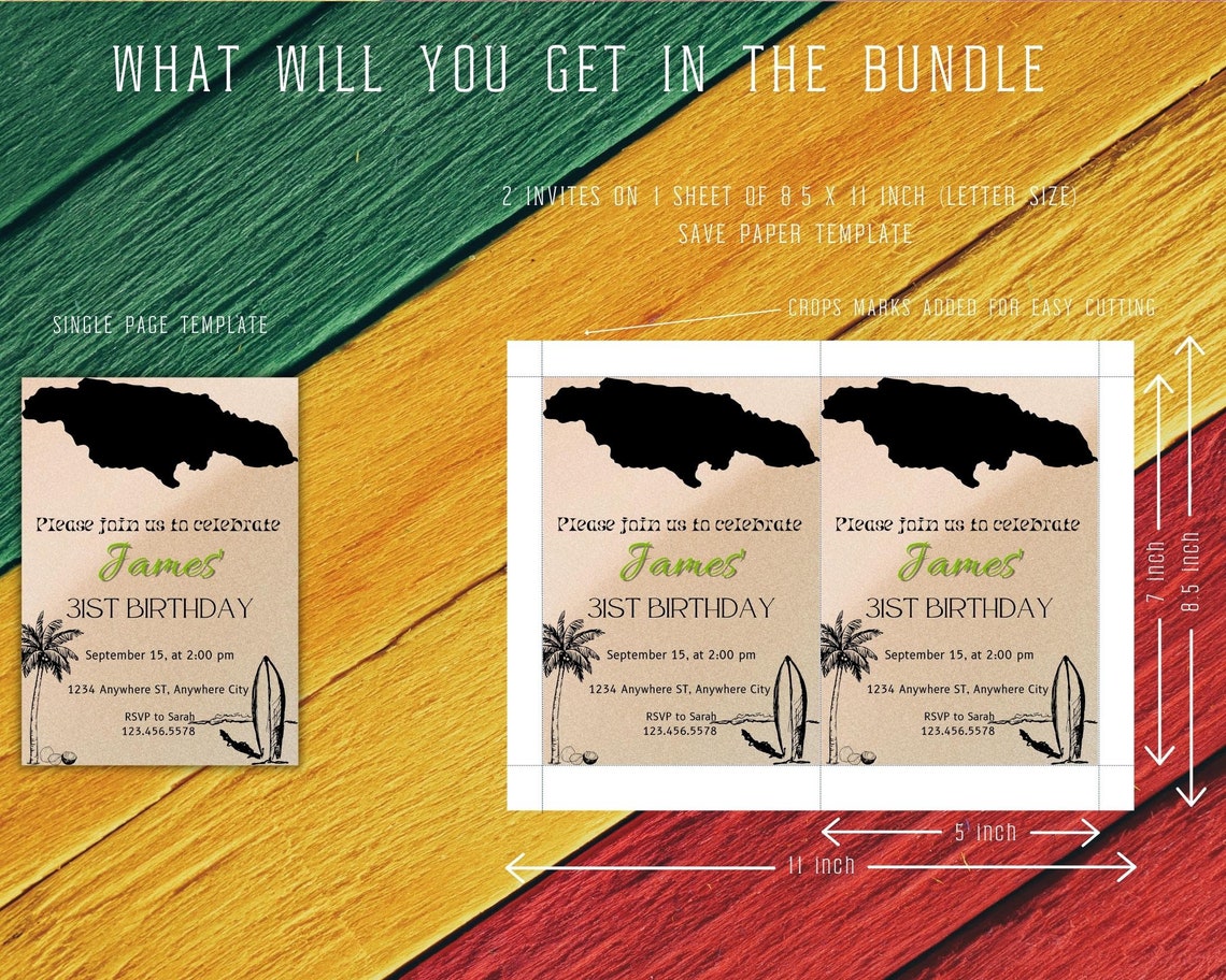 Jamaican Theme Birthday Invitation Reggae Invitation One Etsy