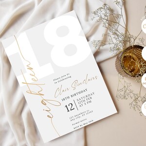 Invitation élégante à une fête d’anniversaire, Invitation d’anniversaire, 18e anniversaire, Anniversaire moderne, Téléchargement instantané, E-invitation, Invitation imprimable, Modifiable