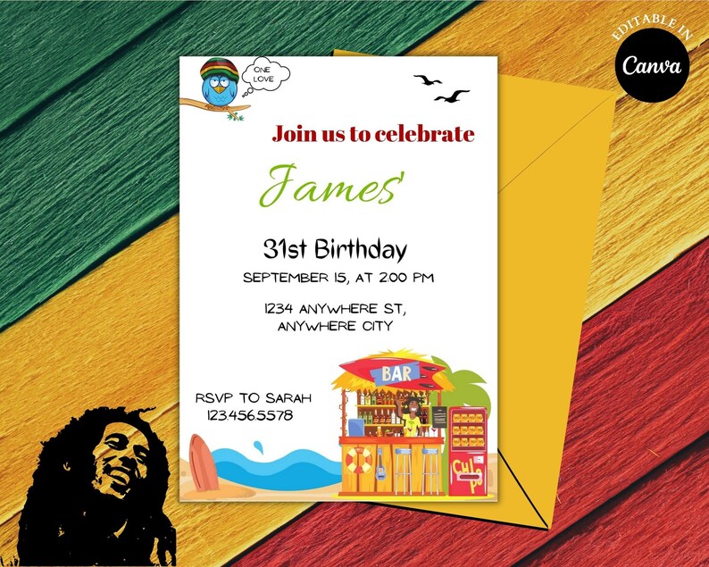 Jamaican Theme Birthday Invitation Reggae Invitation One Etsy