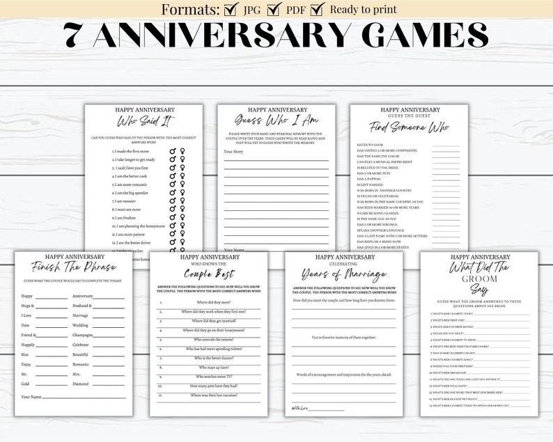 Anniversary Party Games, Games for Couples, Couples Games, Party Games