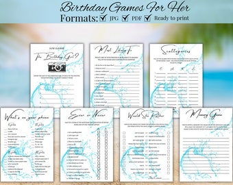 Birthday Party Games For Her, Birthday For Her, Games For Her, Party Games, 21st, 30th, 40th, 50th, Trivia Games, Printable, Water Splash