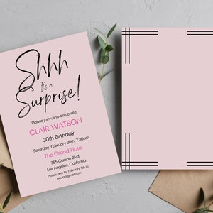 Shhh... its a surprise, birthday party, birthday invitation, 30th birthday, modern invitation, instant download, e-invite, printable invite image 2