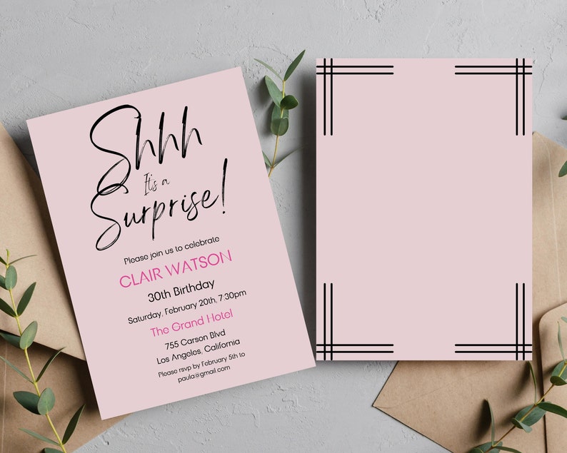 Shhh... its a surprise, birthday party, birthday invitation, 30th birthday, modern invitation, instant download, e-invite, printable invite image 2