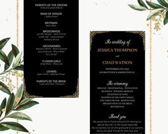 Wedding Program Templates, Black And Gold Wedding Template, Minimalist Design Template, Editable, Instant Download, Classic Wedding Program
