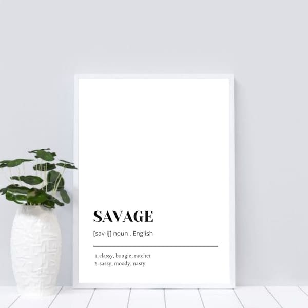 Savage Funny Definition Wall Art, Definition Art, Living Room Wall Art, Dorm Room Art, Minimalist Art, Black And White Art, Etsy Wall Art