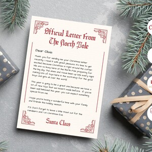 Lettre personnalisée du Père Noël, Lettre du Père Noël, Tradition de Noël pour enfants, Prénoms personnalisés, Personnalisé, Lettre du Père Noël, Modifiable
