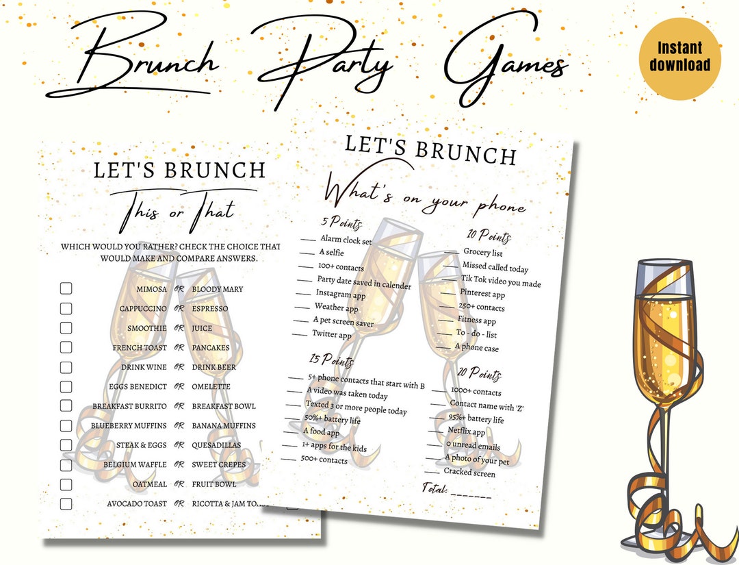 Brunch Party Games, Brunch Games, Bridal Shower Games, Hens Party
