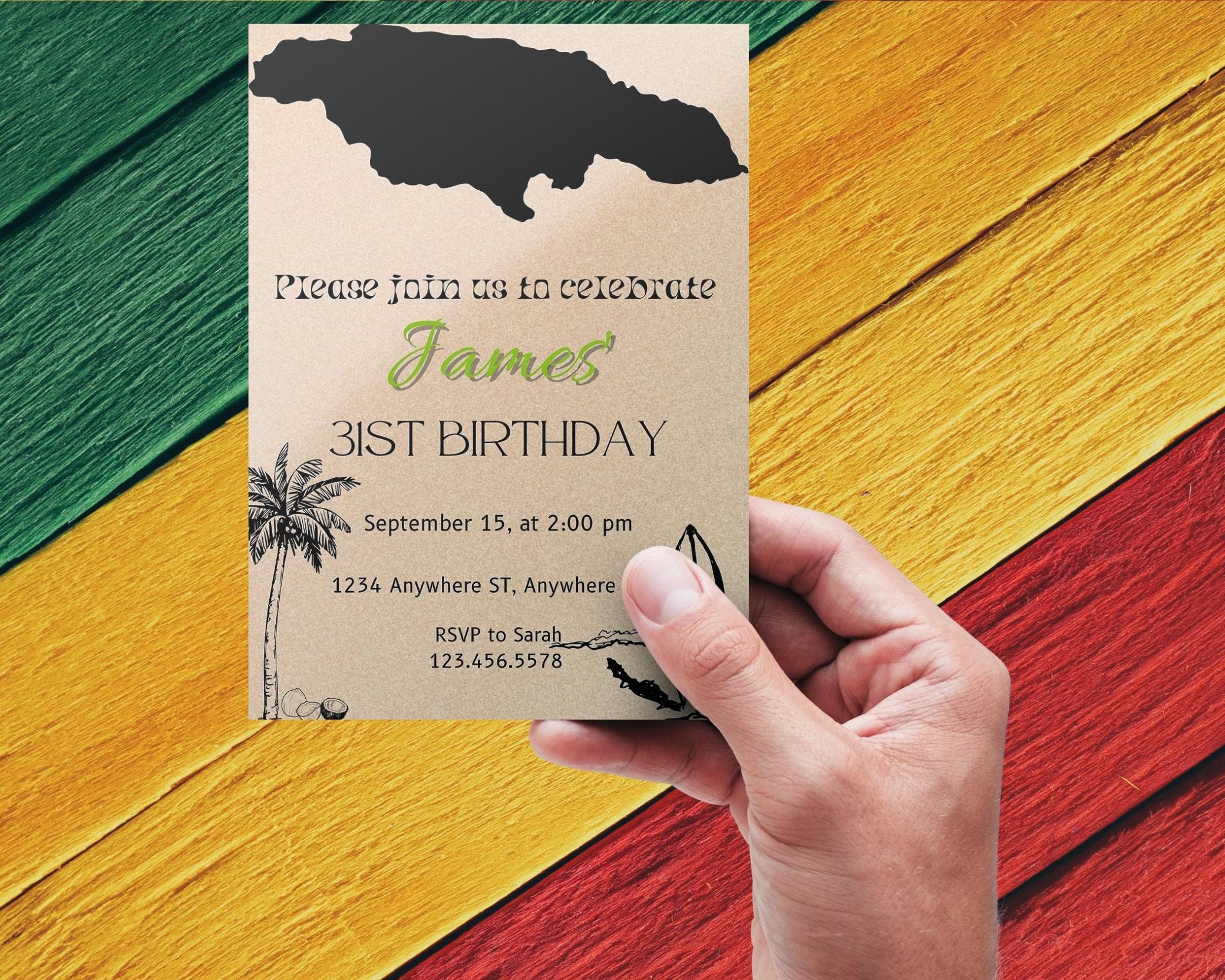 Jamaican Theme Birthday Invitation Reggae Invitation One Etsy