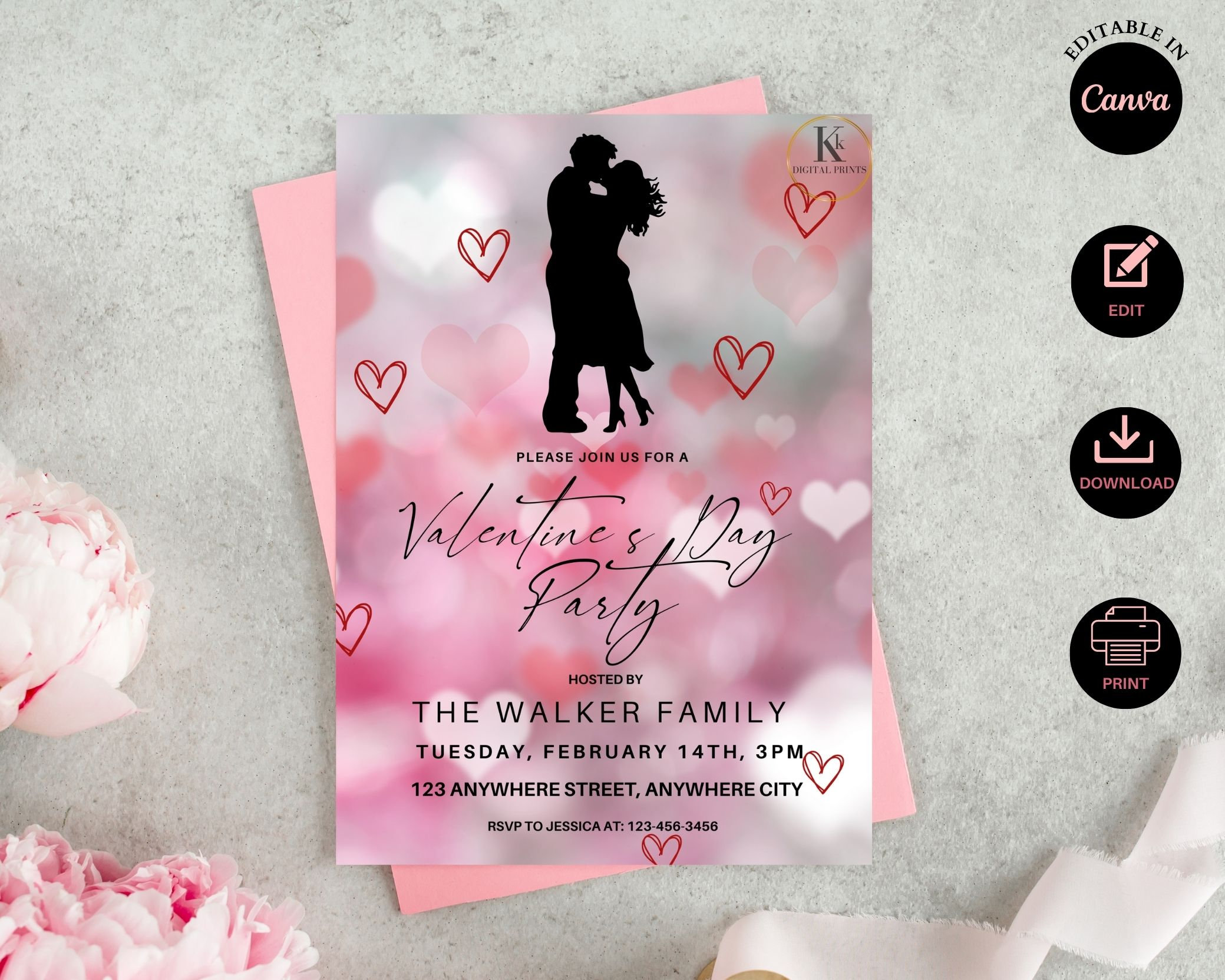 Galentine's Day Party Invitation Template, Valentine's Day Party