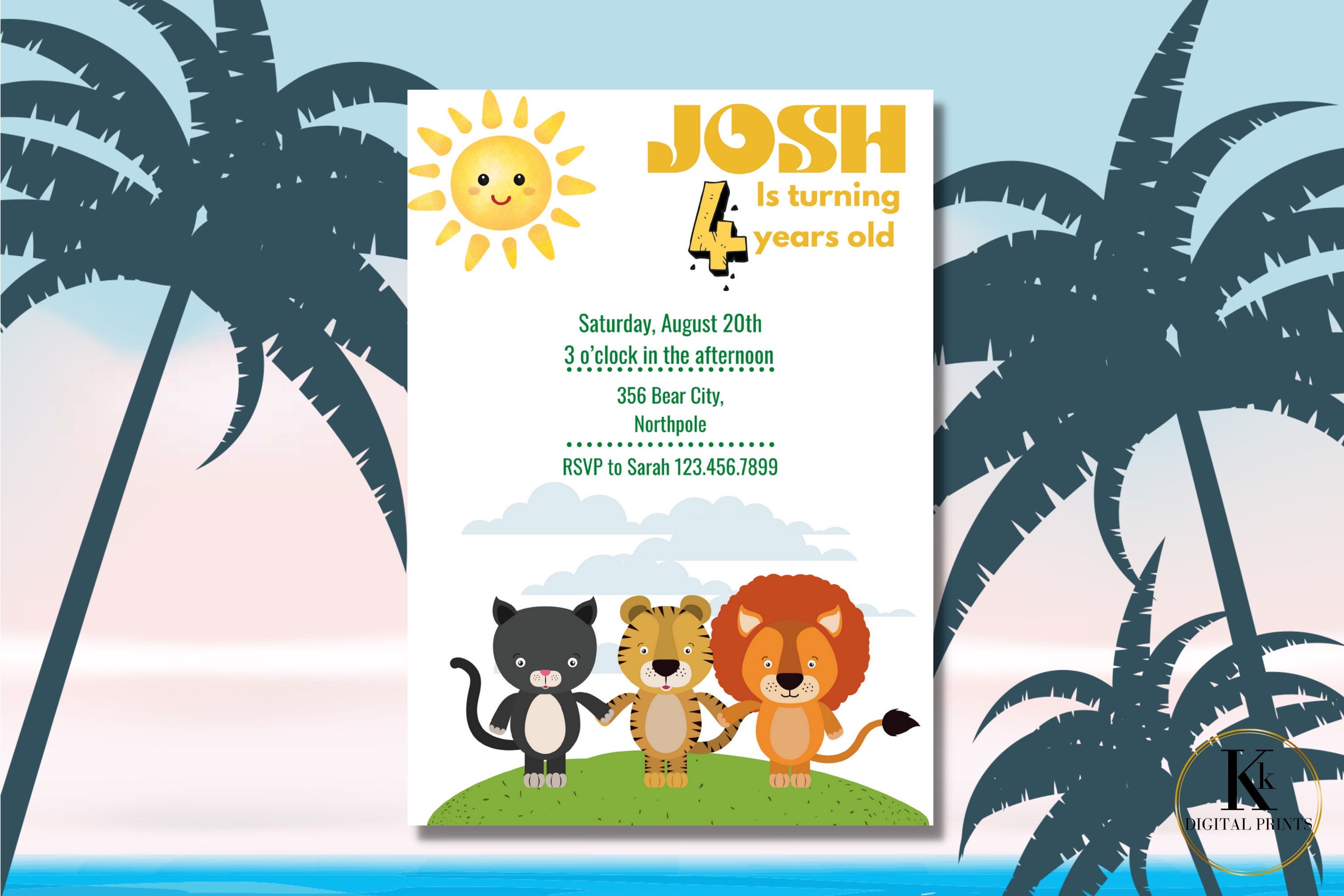 Birthday Party Invitation Kids Birthday Birthday Card Animal Themed Jungle Themed Party Safari Themed Party Zoo Birthday