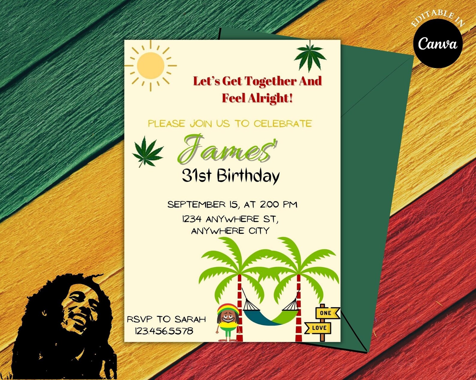 Jamaican Theme Birthday Invitation Reggae Invitation One Etsy