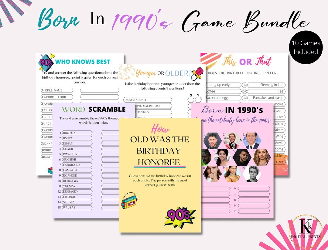 1990’s Game Bundle Template, Printable Game, 1990’s Trivia Game, 1990’s ...