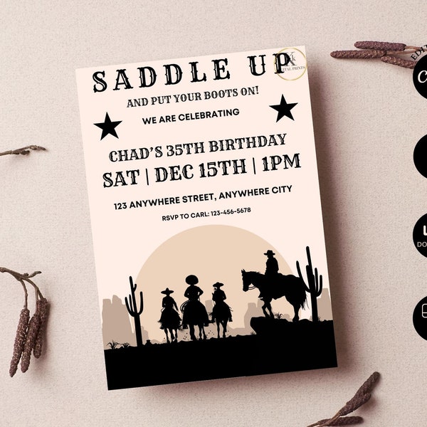 Western Birthday Invitation, Saddle Up Birthday Invite, Wild West, Cowboy Rodeo Birthday Invite