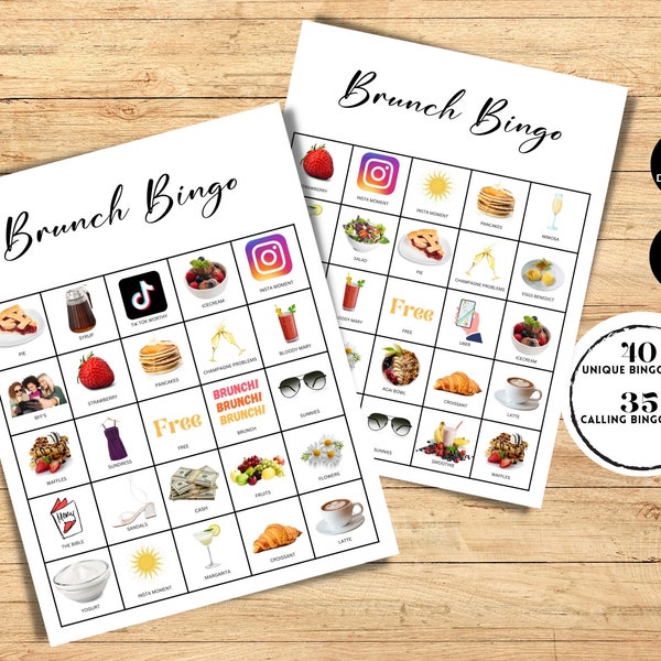 Brunch Bingo, Brunch Games, Bridal Shower, Baby Shower, Bingo Games, Hen Party Games, Bingo Cards, Adult Games, Printable, Instant Download