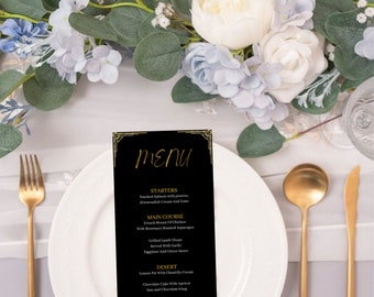 Black And Gold Wedding Menu, Menu Card Template, Bar Menu, Wedding Menu Cards, Editable Menu Card, Menu Printable, Instant Download, Gold