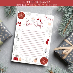 Carta ao Papai Noel, Carta de Natal, Carta para Imprimir ao Papai Noel, Editável, Download instantâneo, Correio do Pólo Norte, Cartão postal do Papai Noel