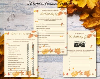 Birthday Party Games For Her, Birthday For Her, Games For Her, Party Games, 21st, 30th, 40th, 50th, Trivia Games, Printable, Fall