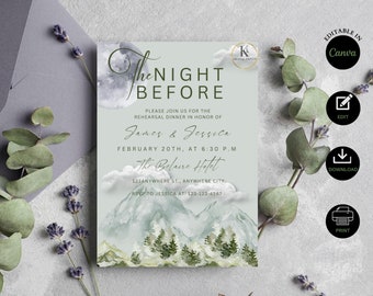 The Night Before Wedding Rehearsal Dinner Invitation, Wedding Invite, Rehearsal Invitation, Rehearsal Dinner Invite, Magical Forest, Winter